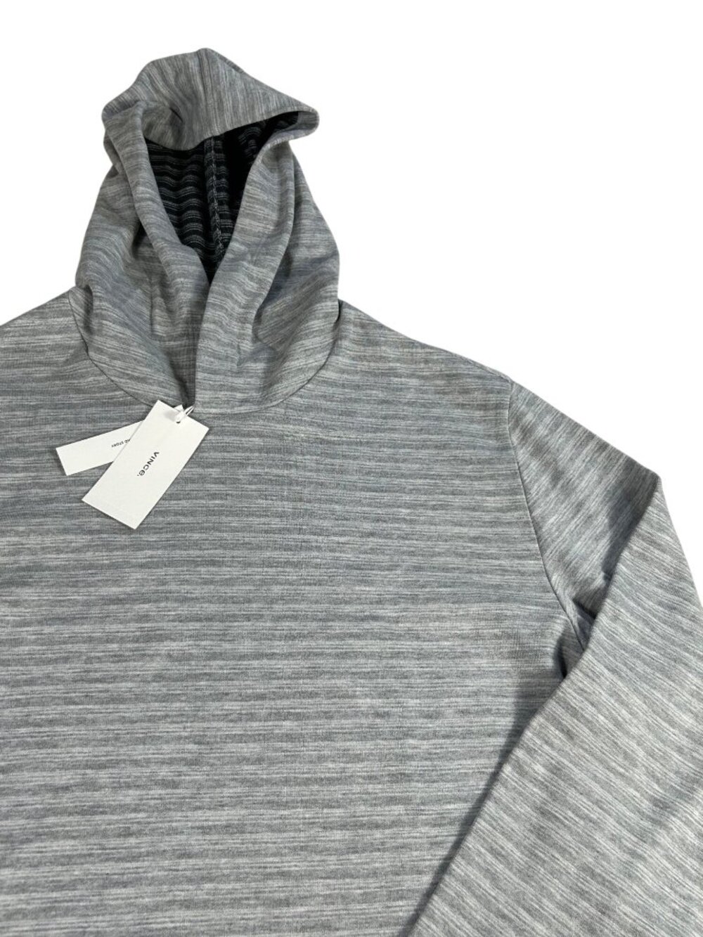 NEW Vince Grey Striped Lightweight Hoodie Men's M Pullover Soft Lining Casual